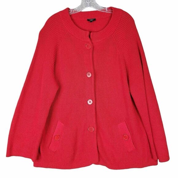 Talbots Cardigan Sweater Women’s Plus Size 2X Solid Red Chunky Knit Holiday - Picture 2 of 9